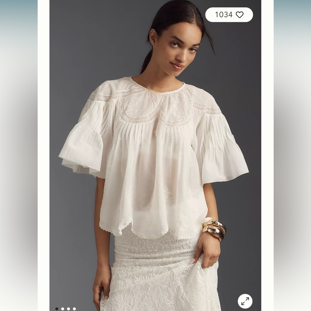 Farm Rio Short-Sleeve Cotton Embroidered Swing Blouse
